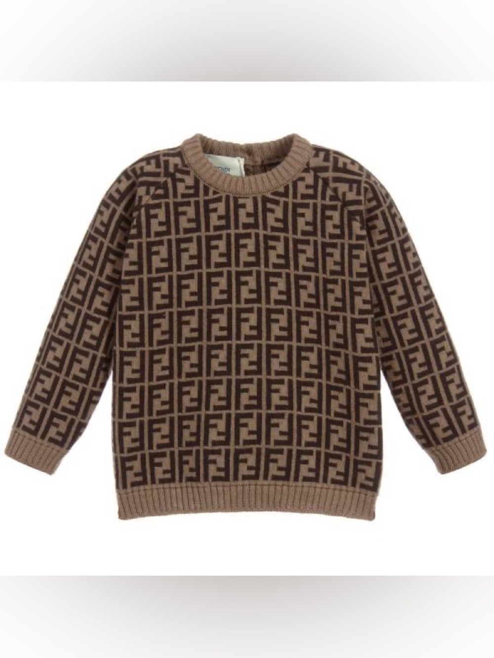 Fendi Brown Logo Jacquard Crewneck Cashmere Jumper Sweater - 12 Months